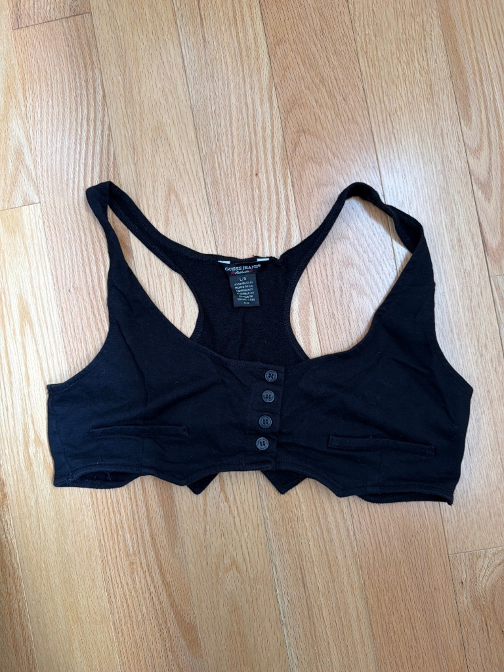 Guess Black Stretch Cotton Cropped Vest - size large